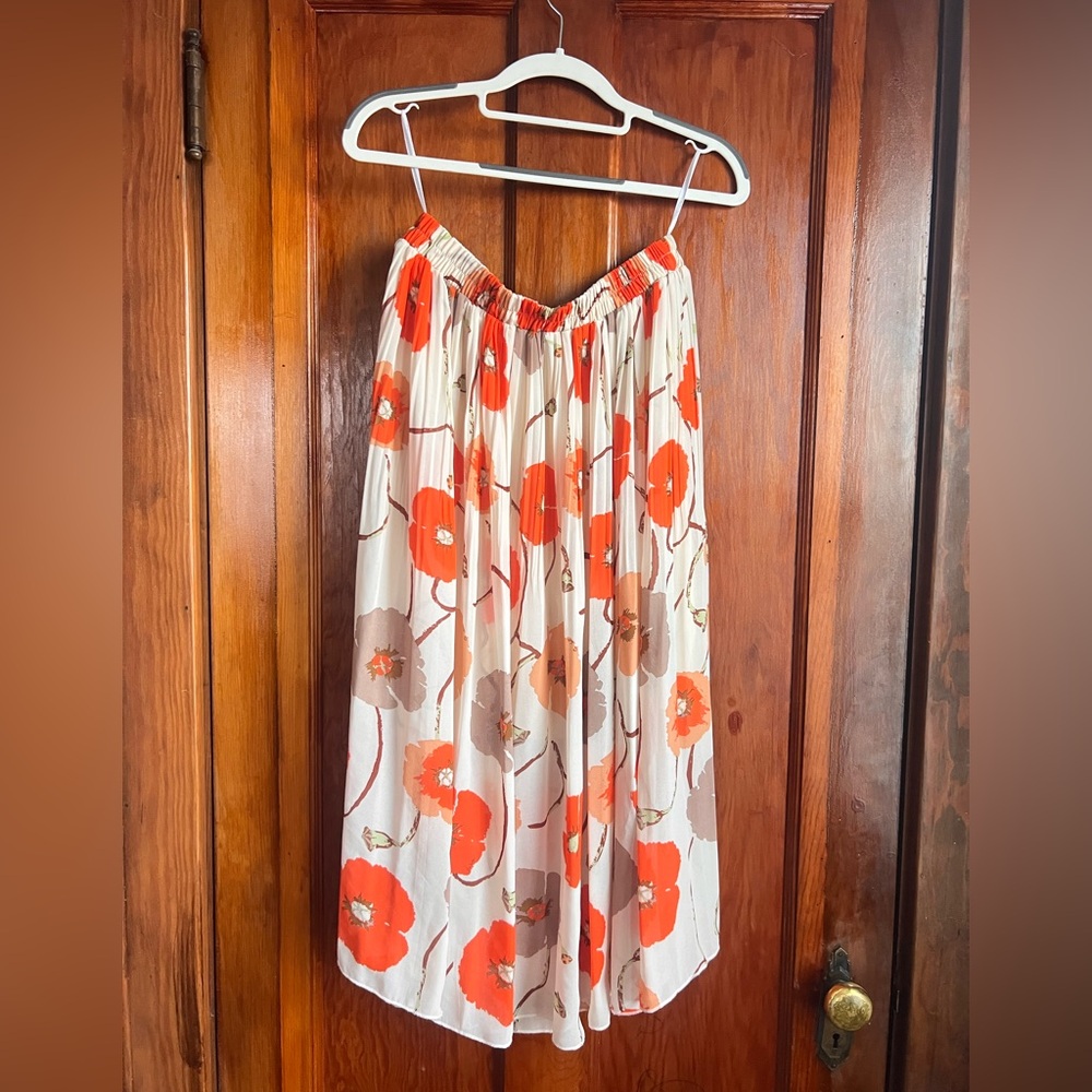 Size xl Floral midi Skirt in Orange and Cream